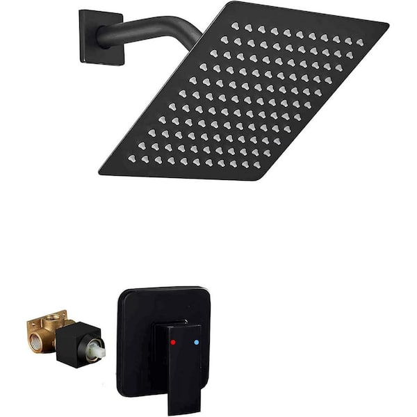 1-Spray Patterns with 1.6 GPM 8 in. Wall Mount Fixed Shower Head with Corrosion Resistant in Matte Black