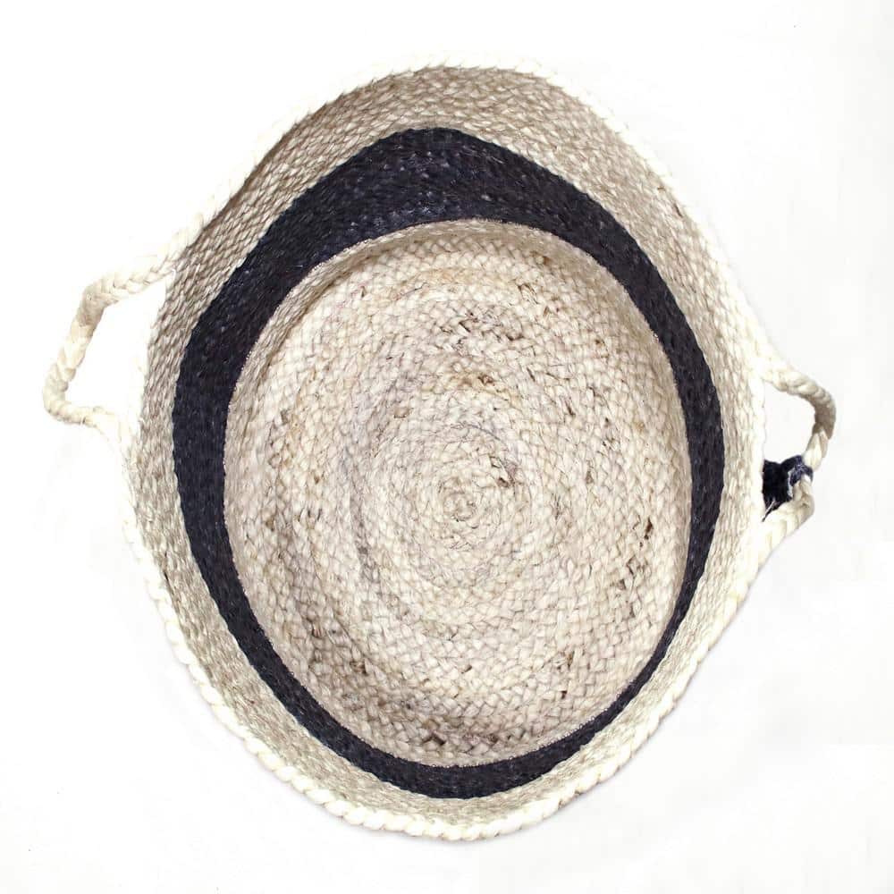 17" Off-White and Gray Jute Round Storage Basket
