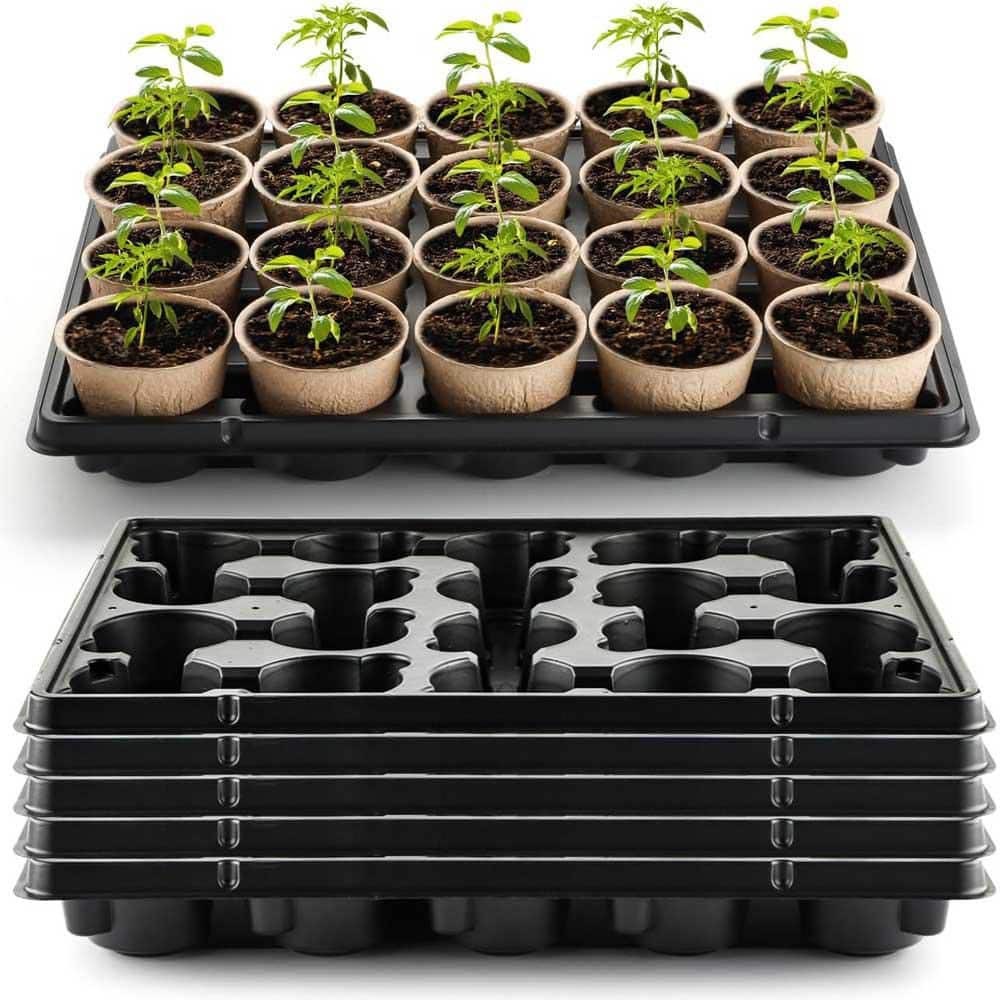 Phewnyzo 20 Cell Plant Trays for 3 in. Nursery Pots Sturdy Plastic with Drainage Holes for Healthier Plant Growth 5-Pack