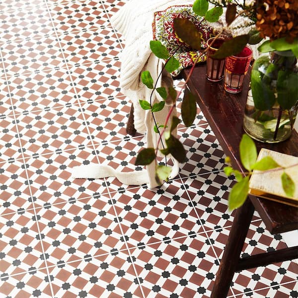 Merola Tile Henley Rojo Encaustic 17 5, Red And White Ceramic Floor Tiles