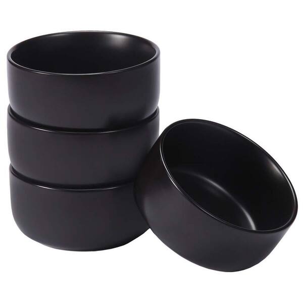 Matte Porcelain Ceramic Small Bowl Set 10 oz Capacity 4.5 in Diameter Set of 4 Black Ounces Bowls Side