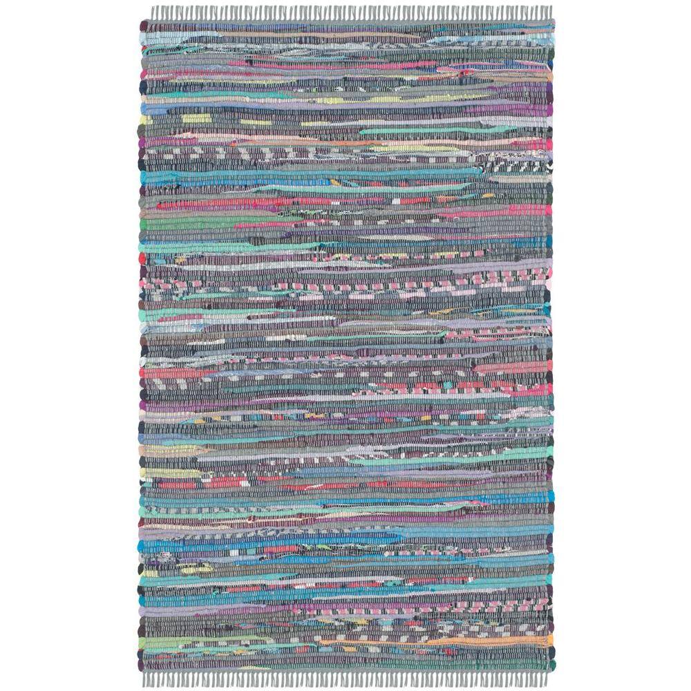 SAFAVIEH Rag Rug Aqua/Multi Doormat 2 ft. x 3 ft. Striped Area Rug ...