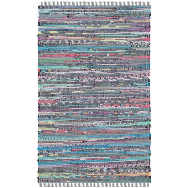 SAFAVIEH Rag Rug Aqua/Multi Doormat 3 ft. x 5 ft. Striped Area Rug