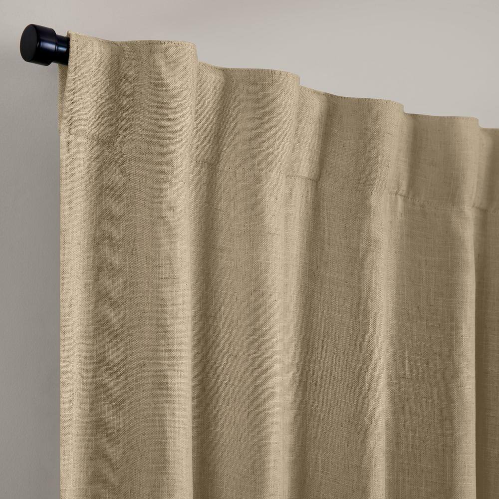 Beige Linen Blackout Pleated Curtain Panel