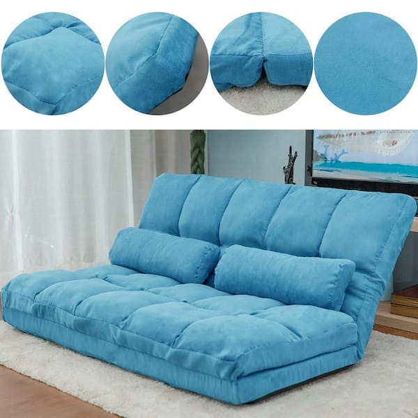 Blue Fabric Double Chaise Lounge Sofa Floor Couch And With Two Pillows Sxb6317daa The