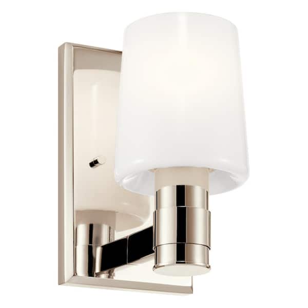 KICHLER Adani 1-Light Polished Nickel Bathroom Indoor Wall Sconce Light with Opal Glass Shade