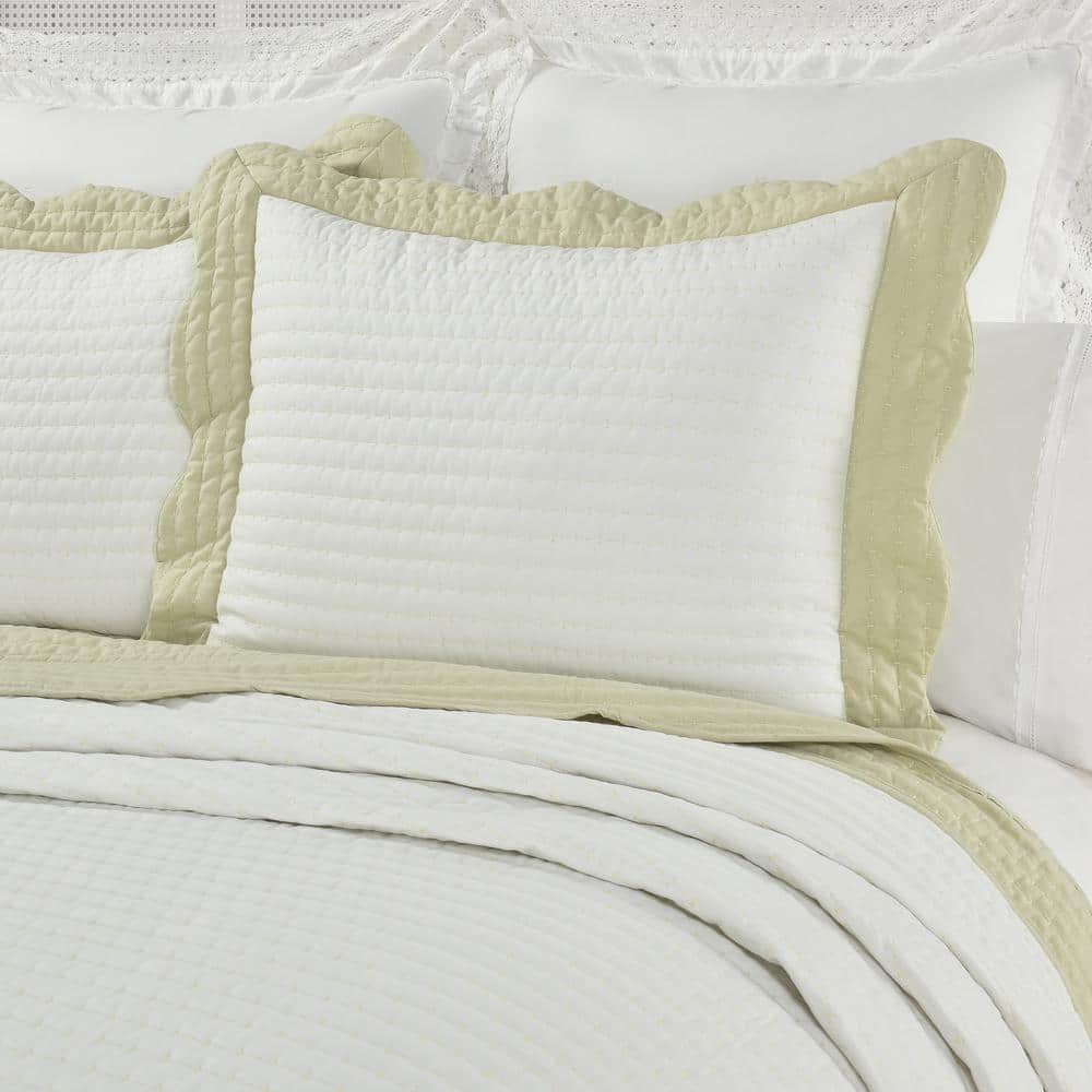 Ashford White and Green Quilted Cotton Standard Sham