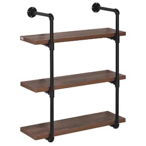 Modern 37.5 in. Rustic Brown Metal 3-Shelf Bookcase with Wall-Mountable