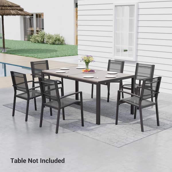 Sonkuki 6-Piece Patio Dining Set with Weather-Resistant Textilene Chairs-Lightweight & Stackable，Gray
