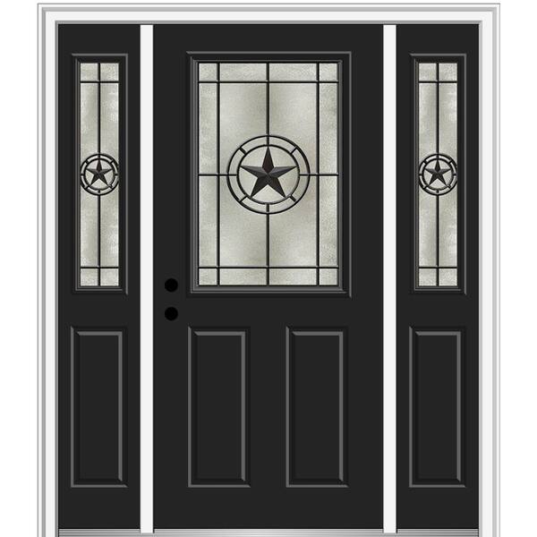 MMI Door Elegant Star 68.5 in. x 81.75 in. 1/2 Lite Decorative Glass Black Painted Fiberglass Prehung Front Door
