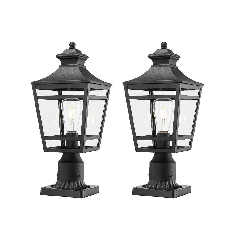 18 in. 2 Light Black Aluminum Outdoor Hardwired Weather Resistant Pier Moun
