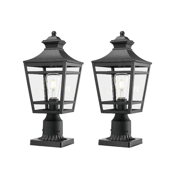 18 in. 2 Light Black Aluminum Outdoor Hardwired Weather Resistant Pier Mount Light with 2-Pack No Bulb Included