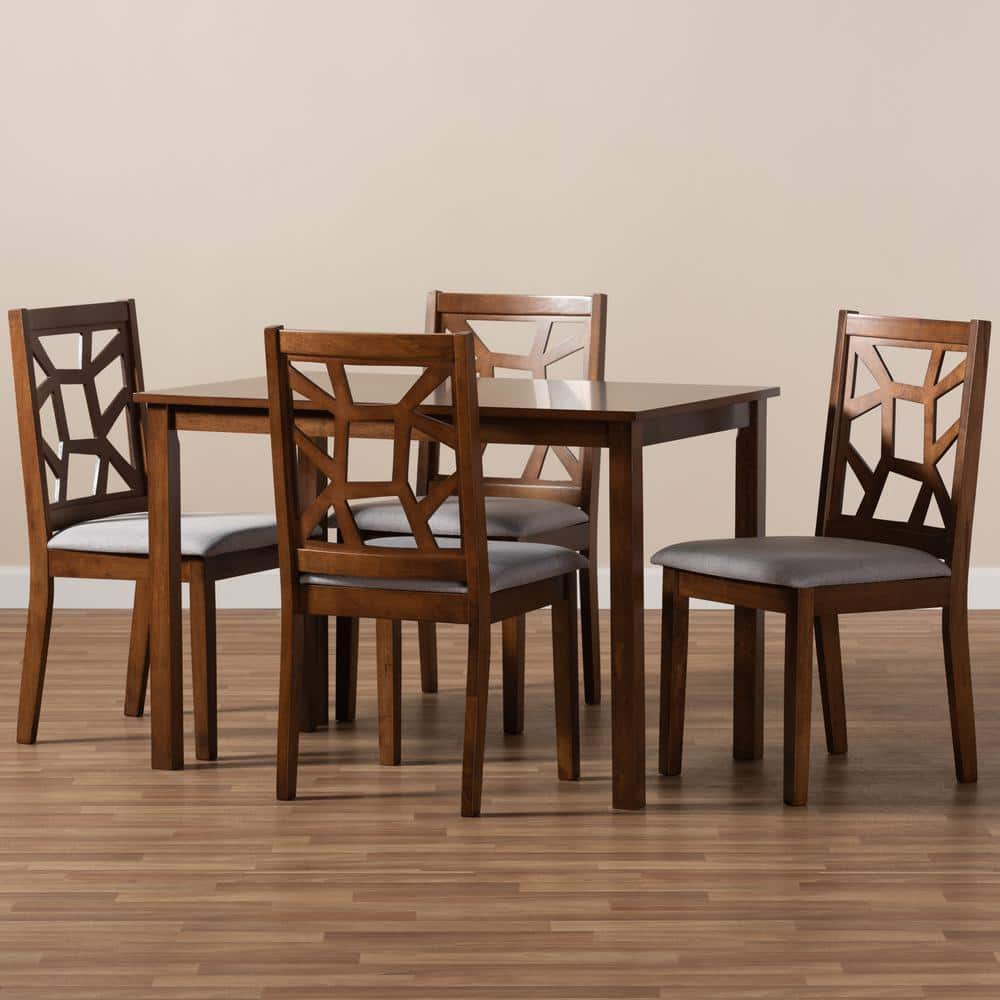 Mid-Century Walnut and Grey Fabric 5-Piece Dining Set