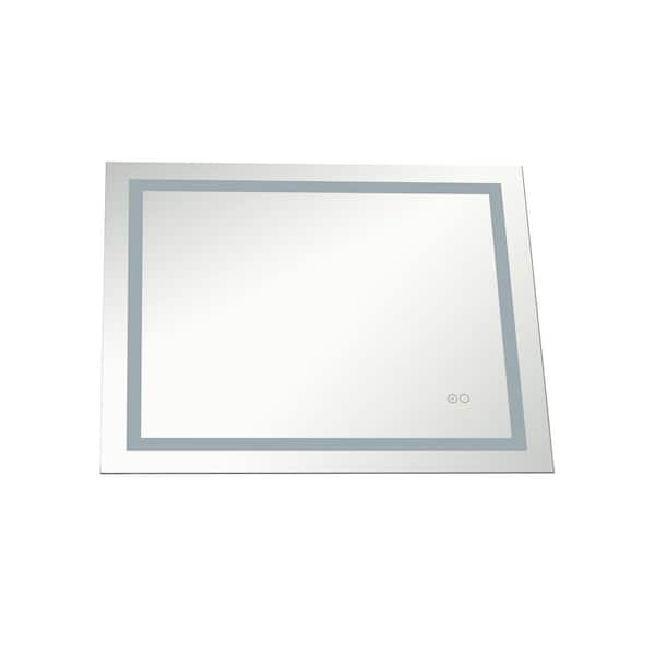 Unbranded 35.4 in. W x 27.6 in. H Large Rectangular Aluminum Surface Wall Mount White Mirror with High Lumen and Anti-Fog