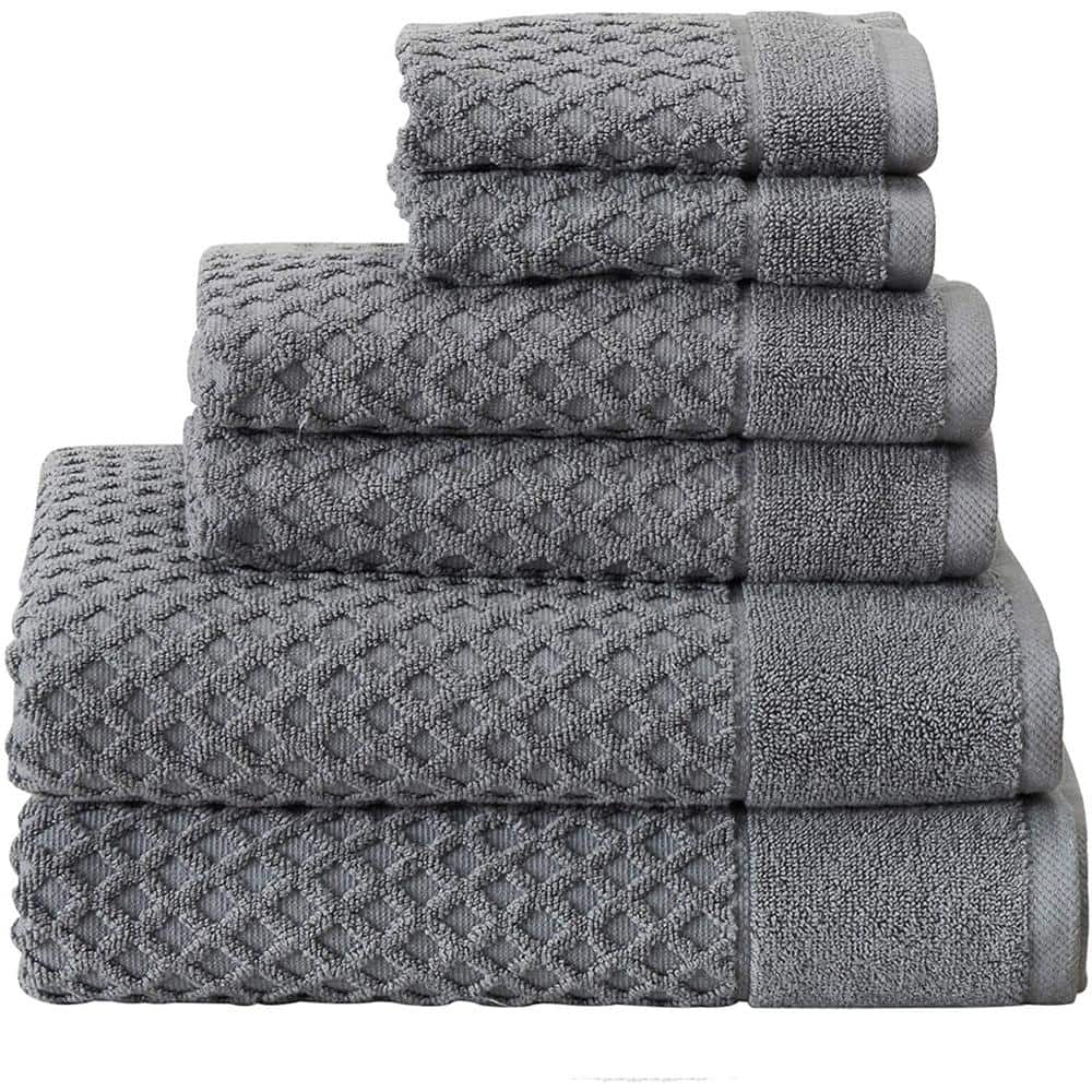 The Clean Store 6 Piece Gray Diamond Bath Towel Set (2 Bath Towels, 2 Hand Towels and 2 Washcloths)