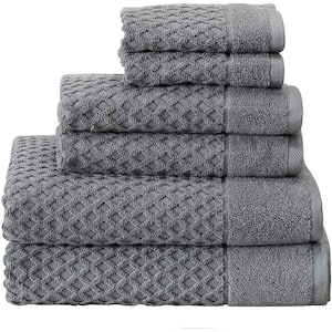 6 Piece Gray Cotton Diamond Bath Towel Set (2 Bath Towels, 2 Hand Towels and 2 Washcloths)