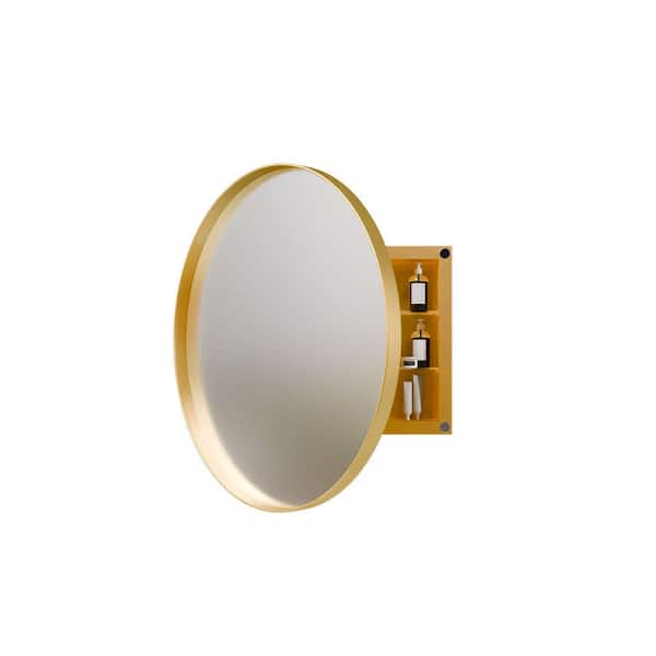 23.6 in. W x 23.6 in. H Round Metal Medicine Cabinet with Mirror in Matte Gold, 2 Adjustable Glass Shelves