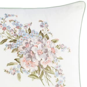 Harper Green Floral Cotton 18 in. x 18 in. Throw Pillow