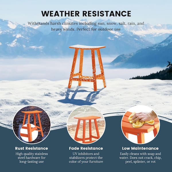 Franklin Orange 24 in. Poly HDPE Fade Resistant Outdoor Patio Saddle Seat Counter Height Bar Stool