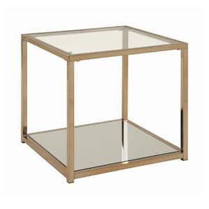 23.5 in. Chocolate Chrome Square Glass End Table with Mirror Shelf