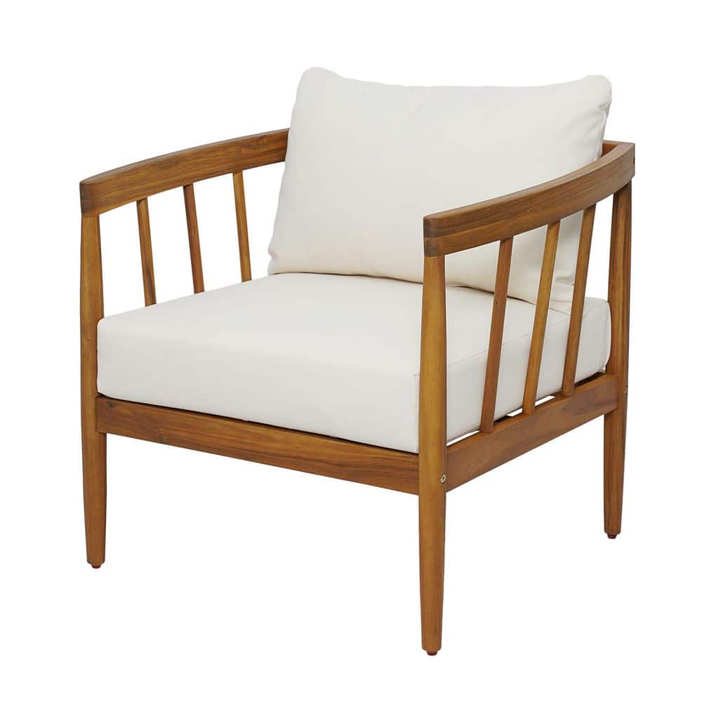 Birdella Teak Solid Wood Outdoor Lounge Chair with Cream Cushion price history on PriceWatchPro
