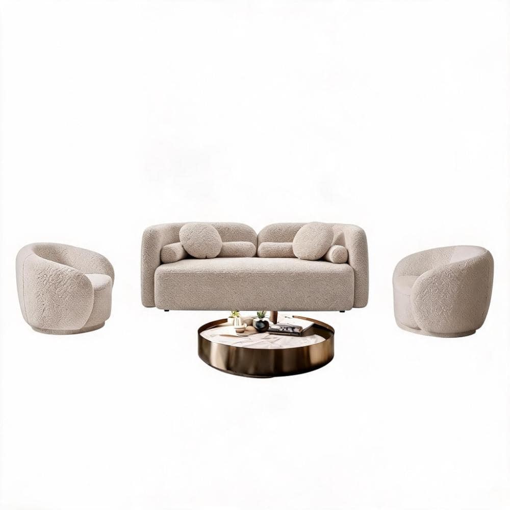Luxury Modern Collection 69 in. Wide Flared Arm Boucle Cloud Couch Sofa in Light Beige durable construction