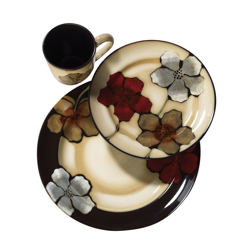 Pfaltzgraff Painted Poppies 16-Piece Beige Ceramic Dinnerware Set