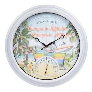 15.75 In. Indoor/Outdoor Multi-Colored Quartz Analog Wall Clock w/ Temp - Margaritaville "Changes in Latitudes"