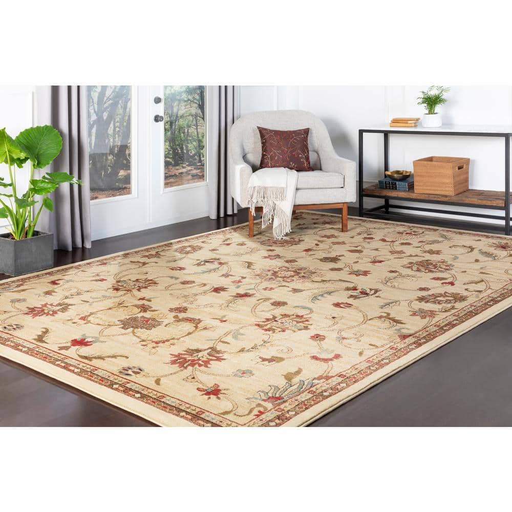 Sabin Beige Rectangular Synthetic Oriental Area Rug, 12' x 14'11"
