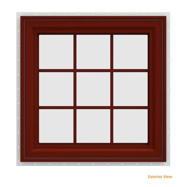 JELD-WEN 29.5 in. x 29.5 in. V-4500 Series Red Painted Vinyl Right-Handed Casement Window with Colonial Grids/Grilles