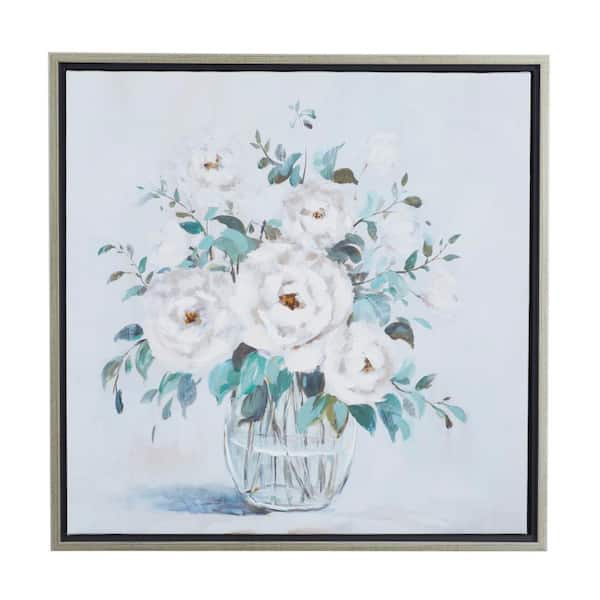 Litton Lane 1- Panel Floral Bouquet Framed Wall Art with Silver Frame 24 in. x 24 in.