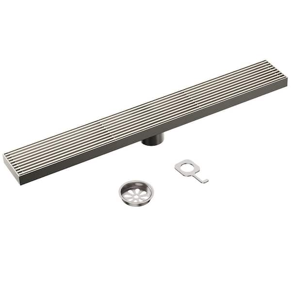 24 in. Linear Grid Shower Drain Stainless Steel with Hair Strainer, Fast Drainage in Brushed Nickel