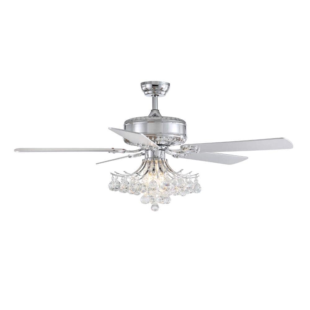 52 In. Indoor Modern Chrome Crystal Chandelier Ceiling Fan with Wooden Blades and Remote No Bulbs price history on PriceWatchPro