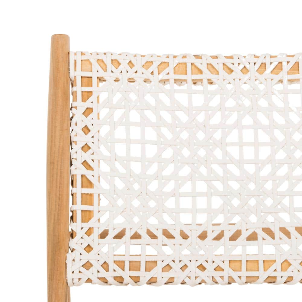 Transitional Off-White Leather Weave Side Chair in Light Oak