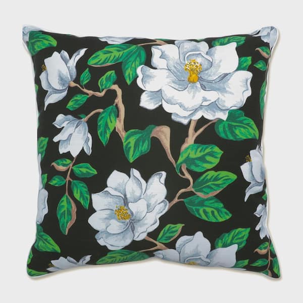 Pillow Perfect Floral Black Square Outdoor Square Throw Pillow