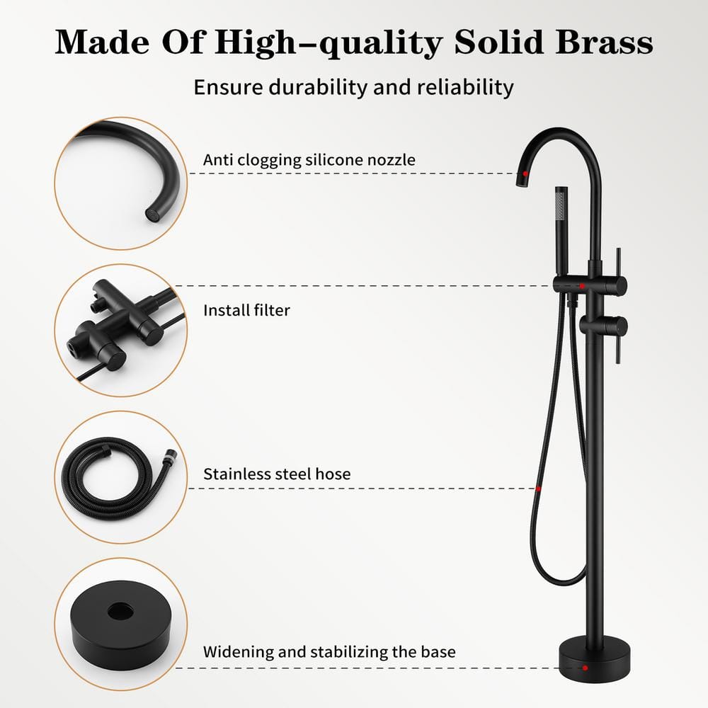 Matte Black Brass Freestanding Tub Faucet with Hand Shower