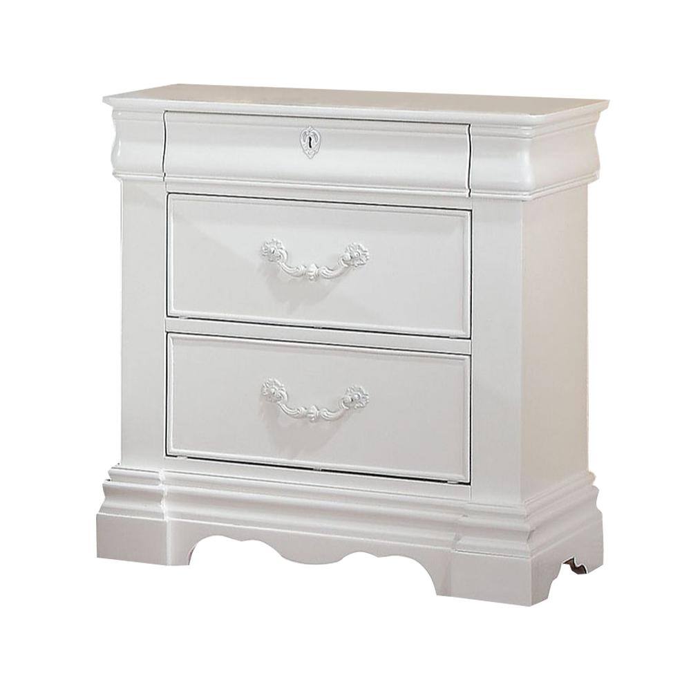 Estrella Princess White 2-Drawer Nightstand with Crown Carving