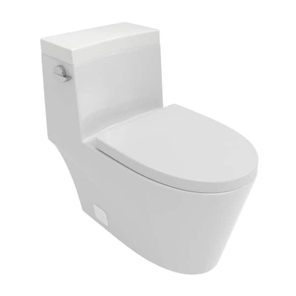 1-Piece 1.28 GPF Single Flush Ceramic Elongated Toilet in White with Soft Closing Seat