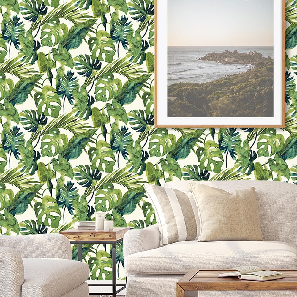 Aloe Green Tropical Vinyl Peel and Stick Wallpaper Roll
