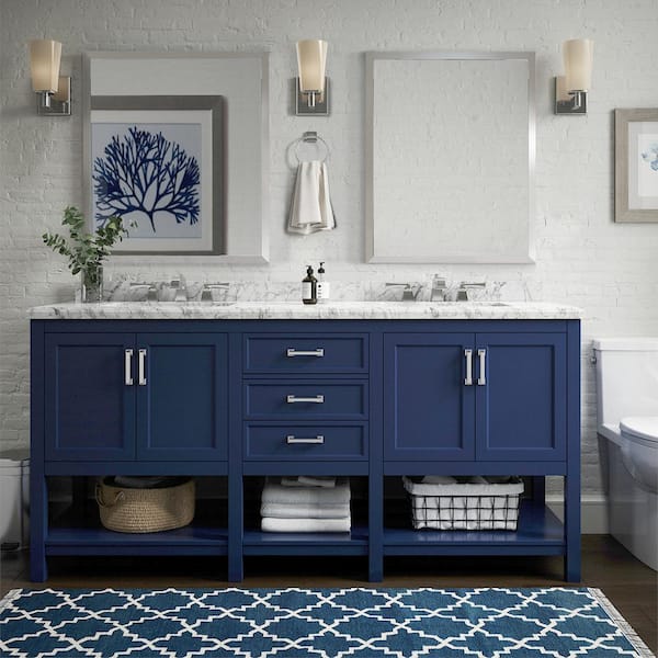 Home Decorators Collection Fremont 72 in. W x 22 in. D x 34 in. H Double  Sink Freestanding Bath Vanity in Navy Blue with Gray Granite Top  TJ-FTV7222BLU - The Home Depot