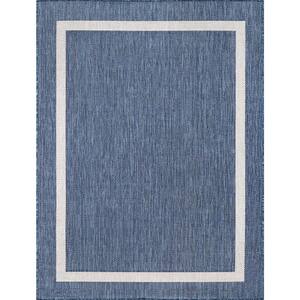 Waikiki Blue/White 6 ft. x 9 ft. Bordered Indoor/Outdoor Area Rug