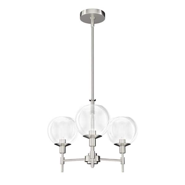 Xidane 3-Light Brushed Nickel Crystal Chandelier with Clear Glass Shades