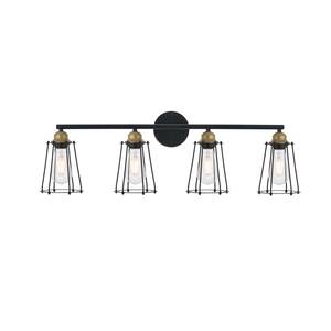 Timeless Home Alma 32.5 in. W x 11.4 in. H 4-Light Brass and Black Wall Sconce