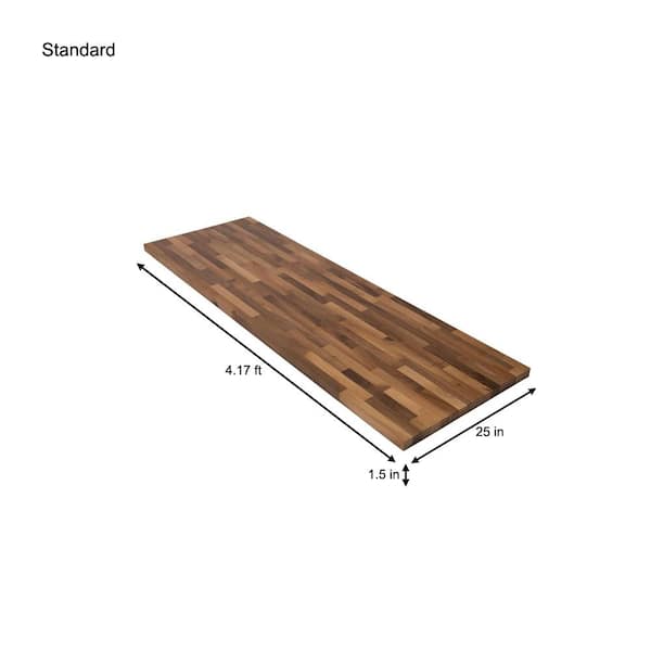 HARDWOOD REFLECTIONS 4 ft. L x 25 in. D Unfinished Walnut Solid Wood Butcher Block Countertop With Square Edge