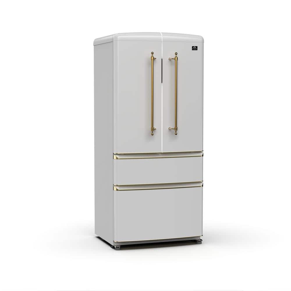 Forno Luigi 18 cu. ft. French Door Refrigerator White, Antique Brass