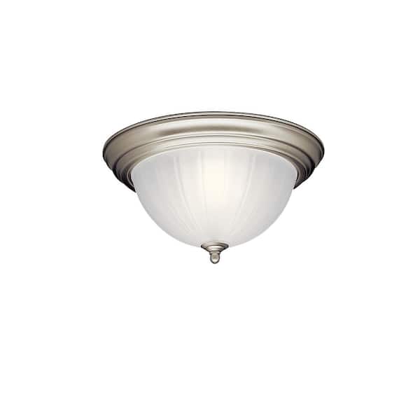 KICHLER Independence 13.25 in. 2-Light Brushed Nickel Traditional Hallway Flush Mount Ceiling Light with Stain Etched Glass