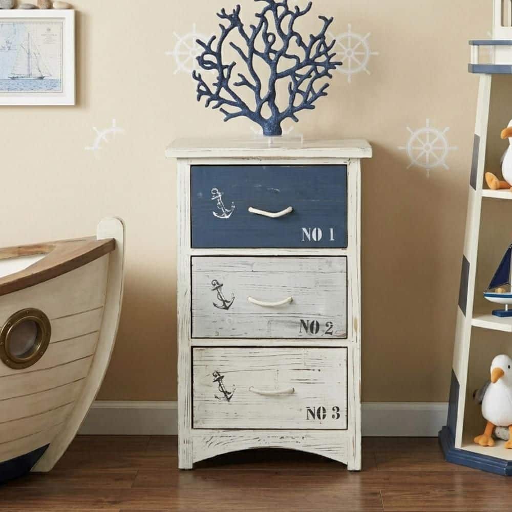 Litton Lane Oriana 3-Drawer 19 in. White Wood Anchor Chest of