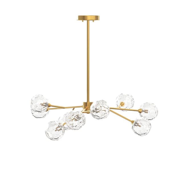 9-Light Modern Brass Sputnik Chandelier with Faceted Crystal Ball Shades for Kitchen Dining Room Living Room