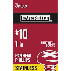 #10 x 1 in. Phillips Pan Head Stainless Steel Sheet Metal Screw (3-Pack)
