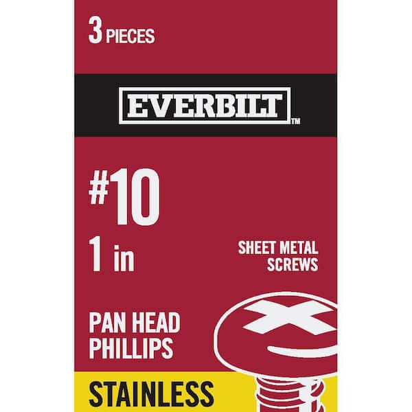 Everbilt #10 x 1 in. Stainless Steel Phillips Pan Head Sheet Metal Screw (3-Pack)